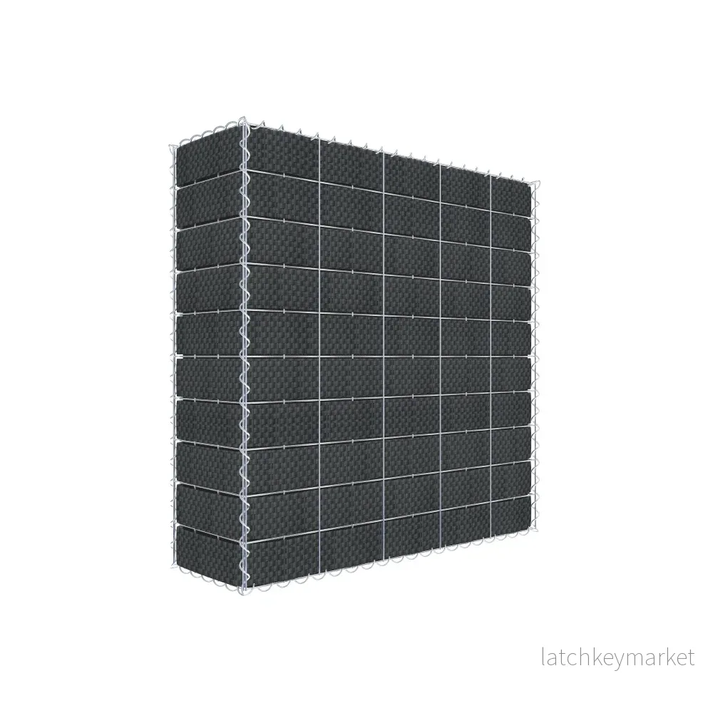Grön gabion med fleece- och insynsskyddsremsor 100 cm x 100 cm x 30 cm (L x H x D), maskstorlek 10 cm x 10 cm, spiral