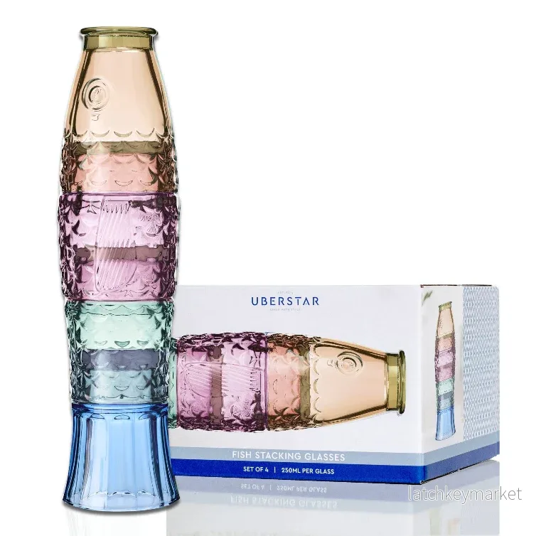 Fish Stacking Drinking Glass - Set of 4 - Rainbow