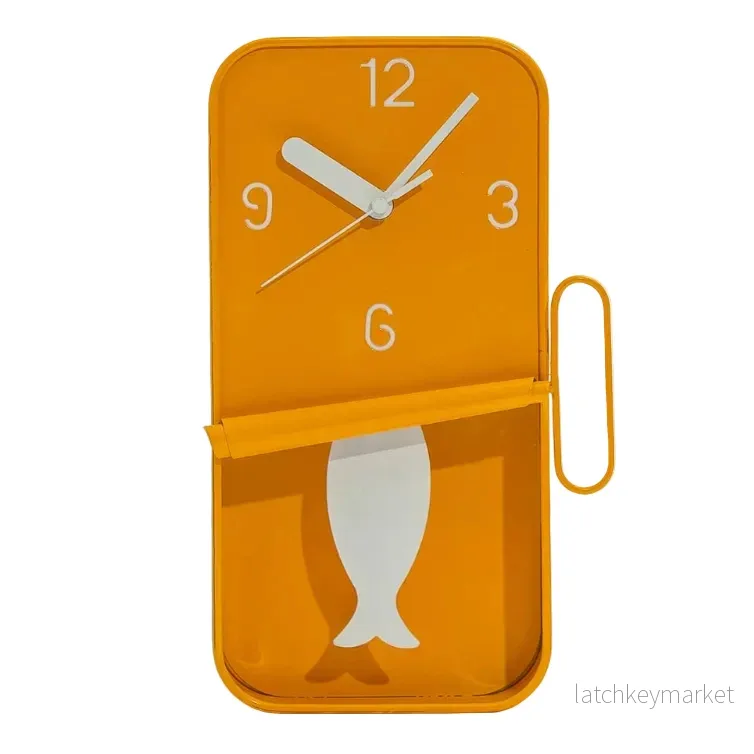Orange Metal Sardine Tin Pendulum Wall Clock (PRE ORDER)
