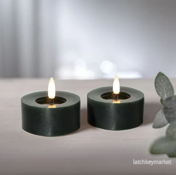 Batteridrivet LED Värmeljus 2-pack Flamme Flow 7×5,5cm Grön Batteridrivet LED Värmeljus 2-pack Flamme Flow 7×5,5cm Grön