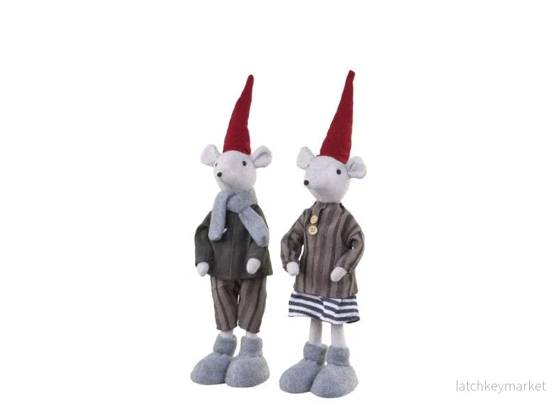Juldekoration Inomhus Mus Stående Asger & Agnes 2-pack H38 cm  REA