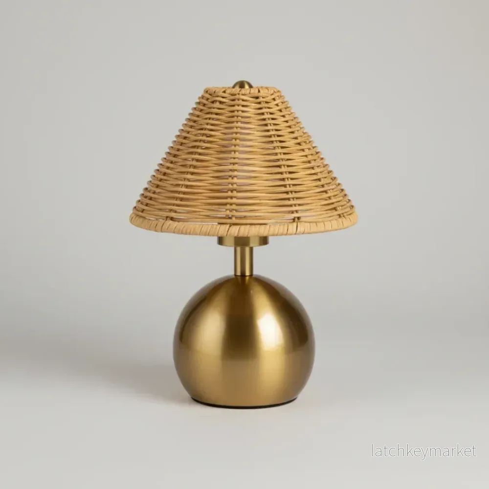 Trådlös bordslampa House of Firefly – VERONA Gold Edition (skärm Rattan)