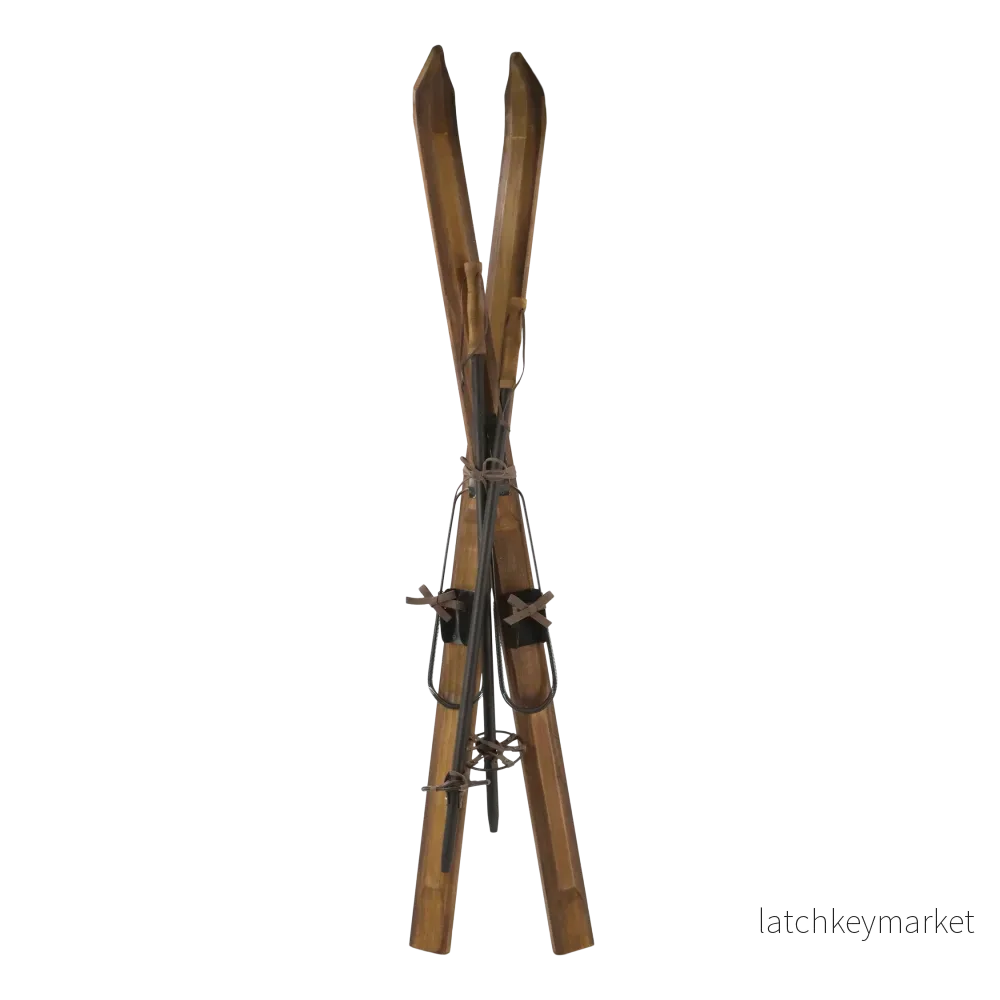 Jul div. Vintage skidor med stavar för dekoration H120/B5,5 cm natur Jul div. Vintage skidor med stavar för dekoration H120/B5,5 cm natur