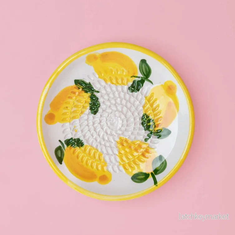 Ceramic Garlic Grater Plate - Yellow & White - Small Lemon
