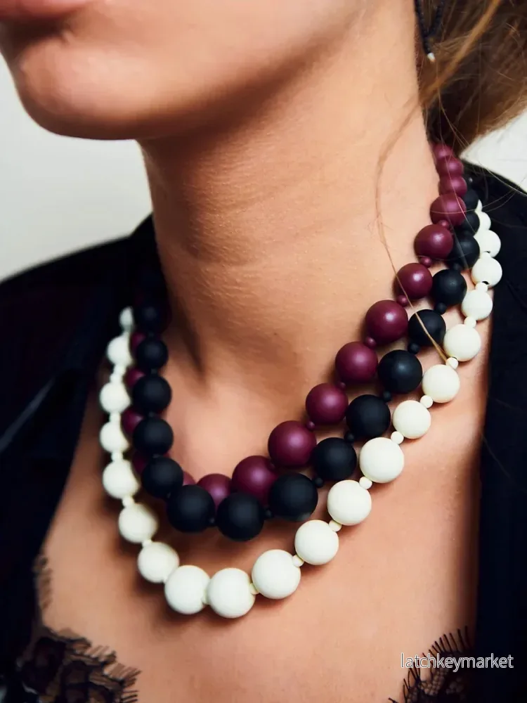 Big Bead Elastiskt Halsband, Creme - Bild 2