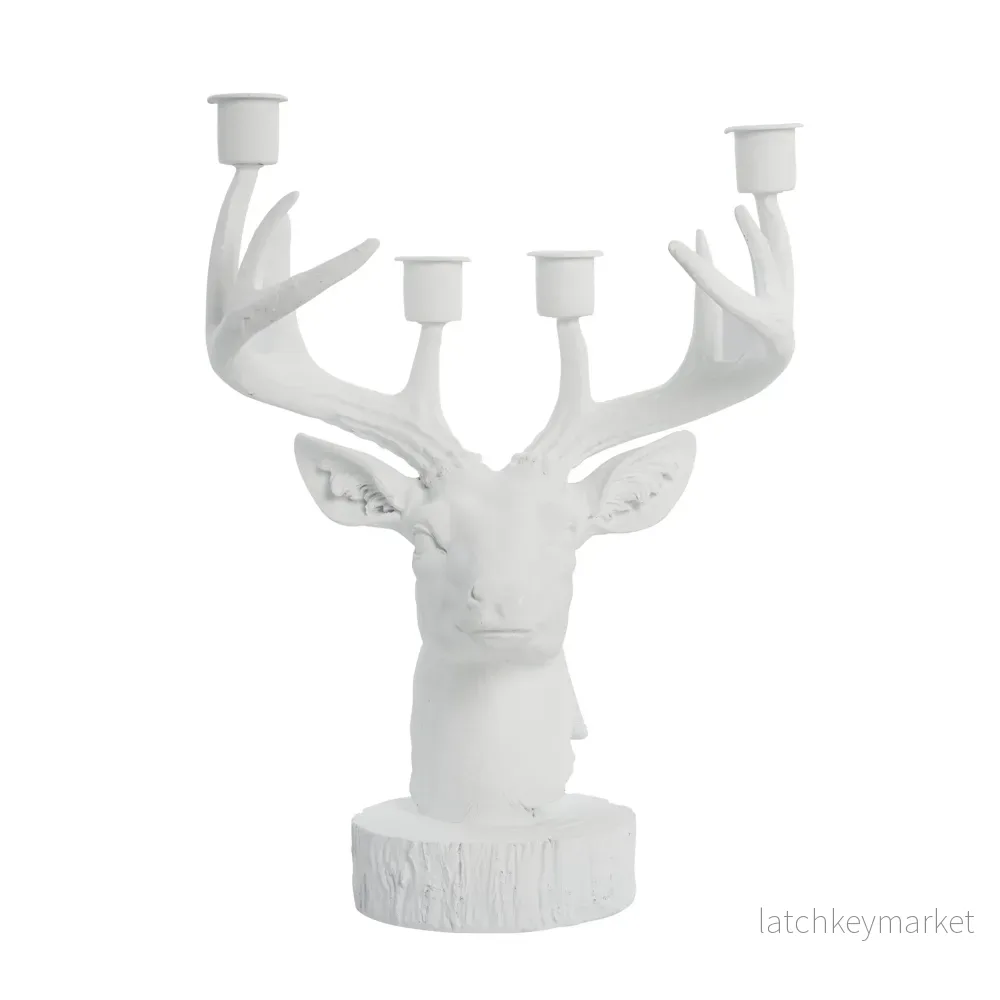 Serafina hjorthuvud adventsljusstake 31 cm. vit Serafina hjorthuvud adventsljusstake 31 cm. vit