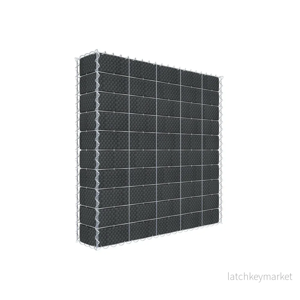Grön gabion med fleece- och insynsskyddsremsor 100 cm x 100 cm x 20 cm (L x H x D), maskstorlek 10 cm x 10 cm, spiral