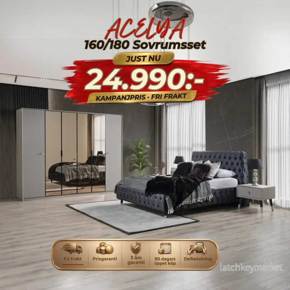 Acelya Sovrumsset (160cm/180cm Säng-2st Sängbord-Sminkbord-Spegel)