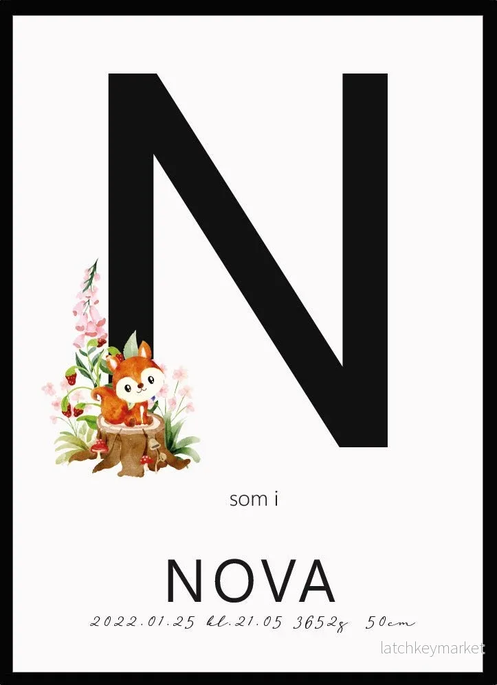 Namntavla Bokstav med räv Namntavla Bokstav med räv