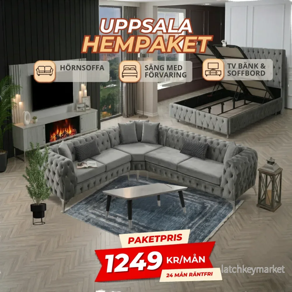 4️⃣ Uppsala HemPaket (Hörnsoffa – TV-bänk – Soffbord – Säng med förvaring) 4️⃣ Uppsala HemPaket (Hörnsoffa – TV-bänk – Soffbord – Säng med förvaring)