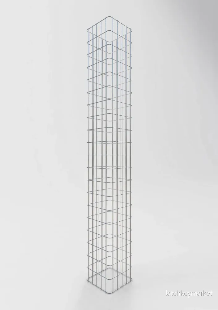 Rektangulär varmförzinkad gabionpelare, 27 cm x 27 cm, 200 cm hög, MW 5 cm x 10 cm