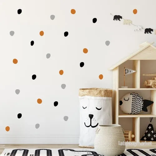 Väggdekor spots- Grå, svart & orange