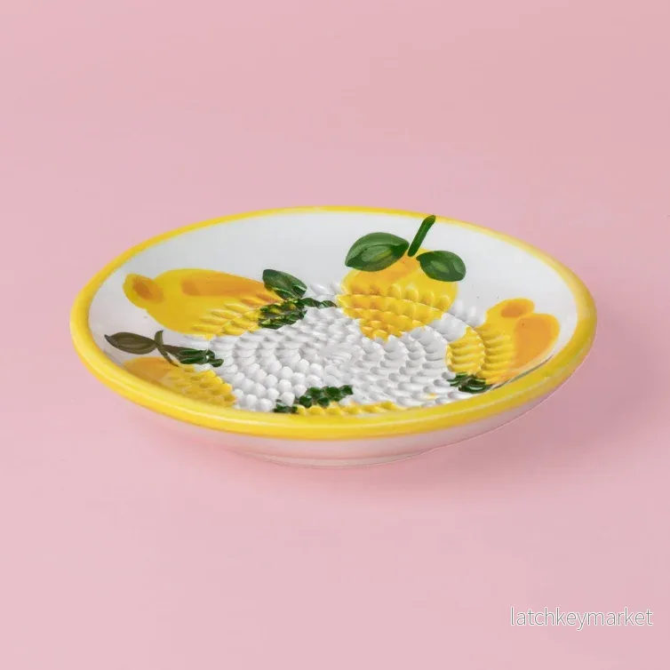 Ceramic Garlic Grater Plate - Yellow & White - Small Lemon - Bild 3
