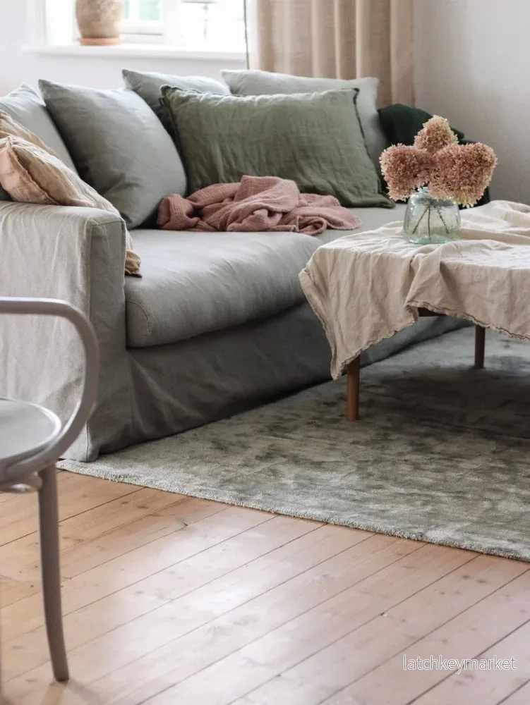 Gråbeige 3-sits soffa i linnemix