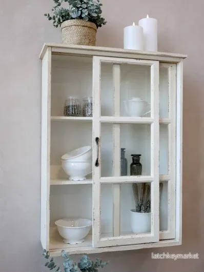 Chic Antique Väggskåp vit Trä med skjutdörrar H70 / L52 / W20 cm antik creme - Bild 2