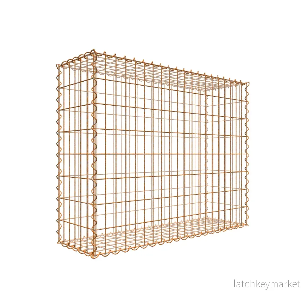 Rostig gabion 100 cm x 80 cm x 30 cm (L x H x D), maskstorlek 5 cm x 10 cm, spiral
