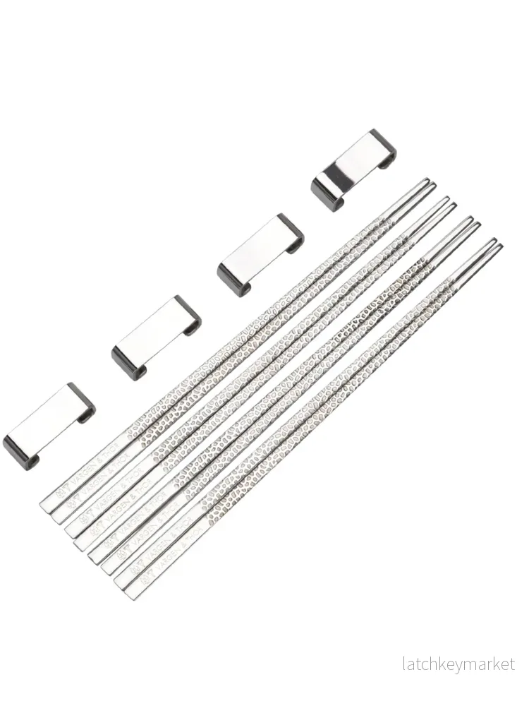 Chopsticks/Ätpinnar, 4 par + 4 ställ, Silver