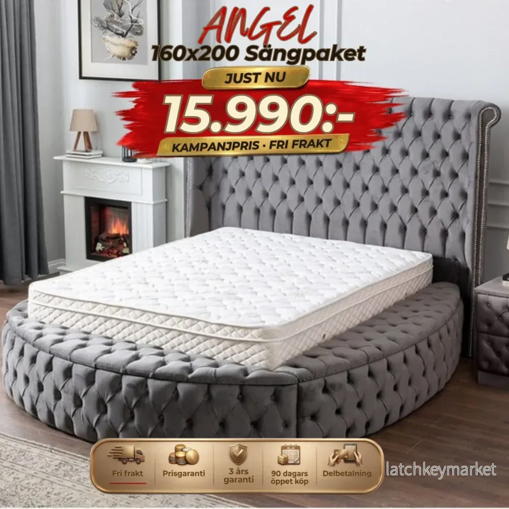 ⭐ ANGEL 160×200 Sängpaket – med förvaring, huvudgavel och madrass ⏳ Begränsat antal – passa på!