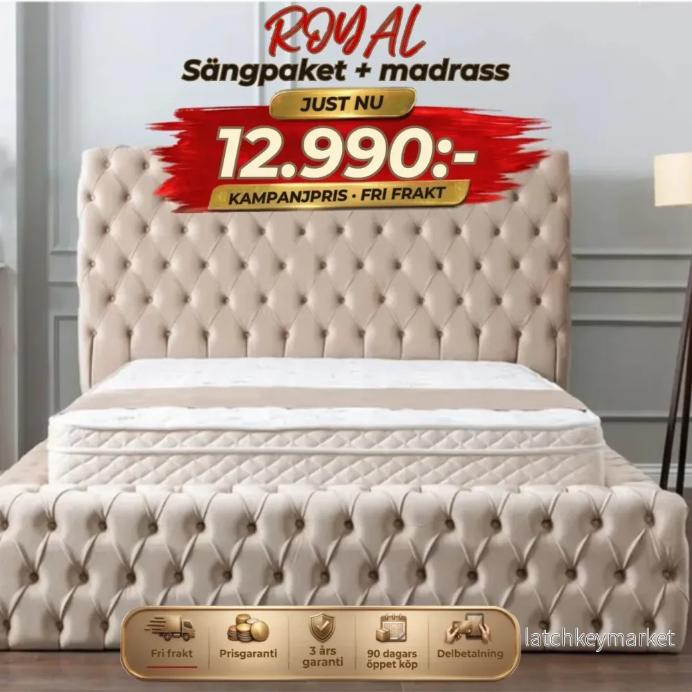⭐ ROYAL Sängpaket – med huvudgavel och madrass ⏳ Begränsat antal – passa på!