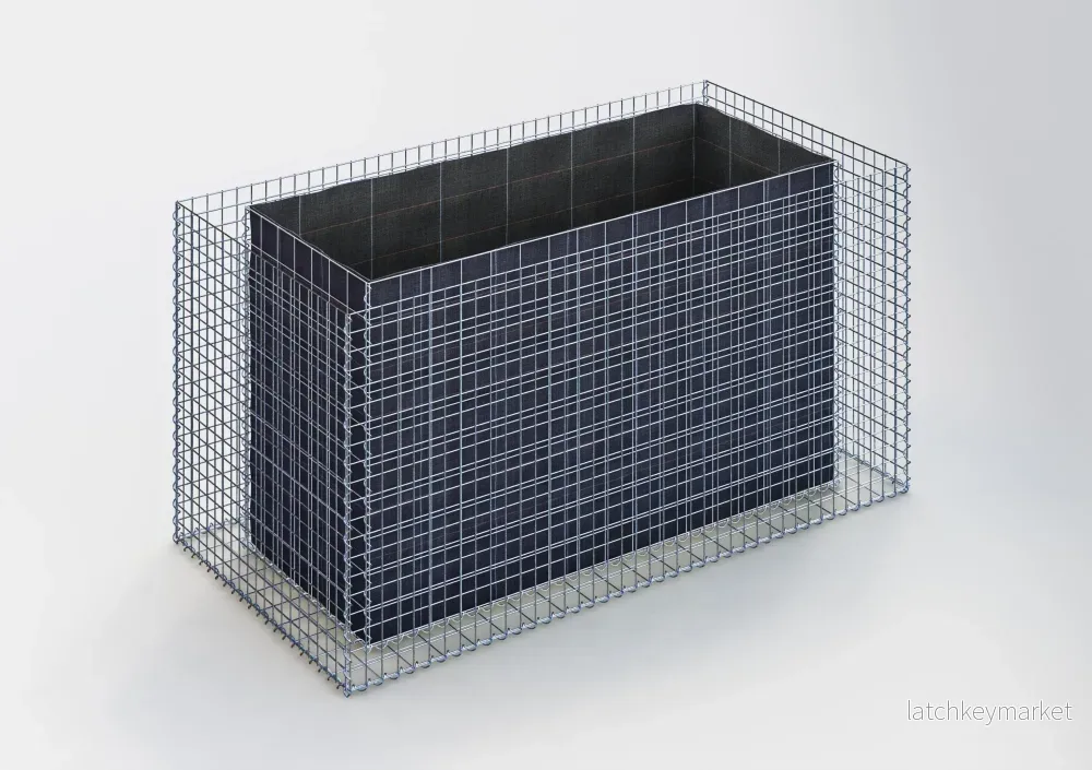 Högbädd, fyrkantig 200 cm x 100 cm x 100 cm (L x H x D), maskstorlek 5 x 5 cm, väggtjocklek 15 cm