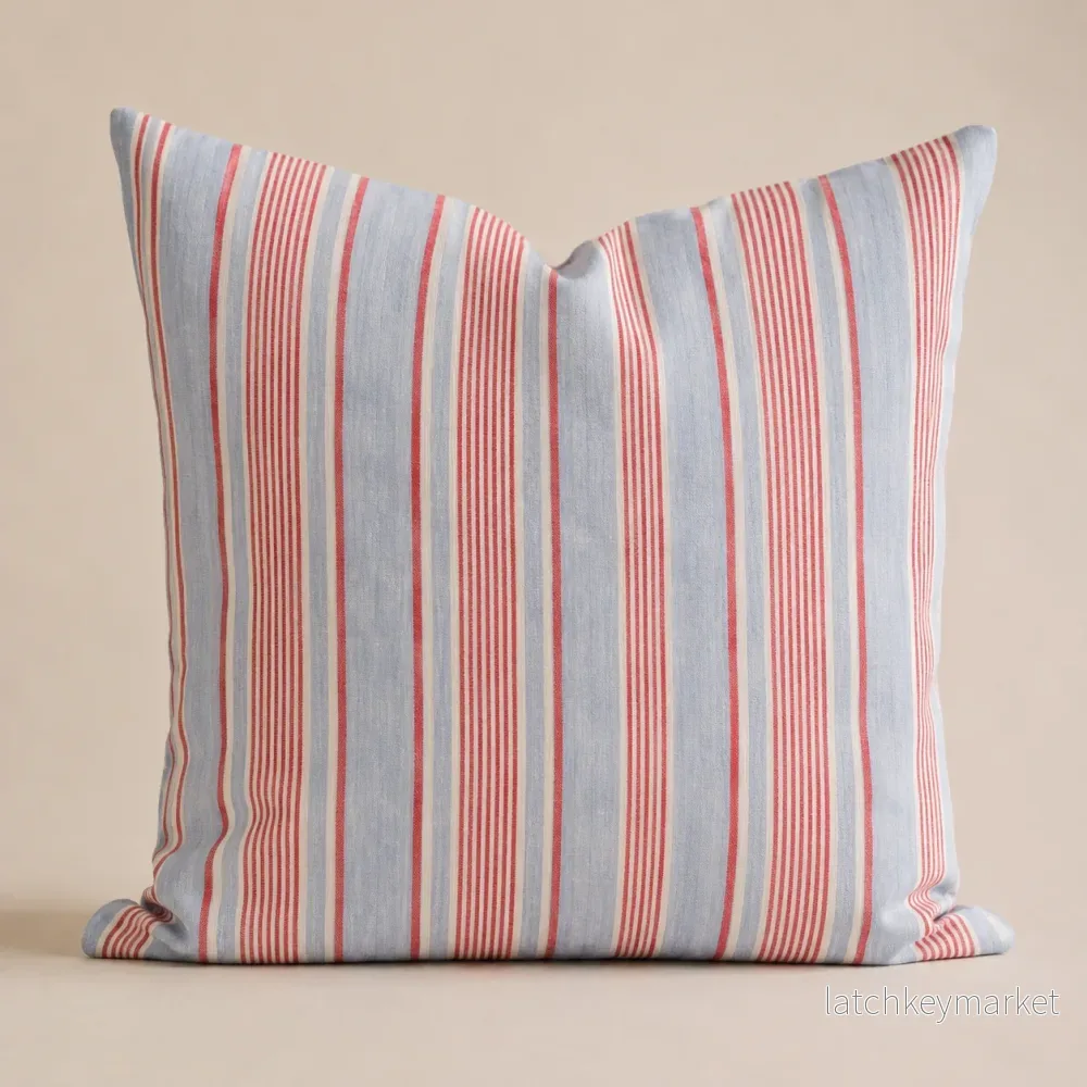 French Cushion Cover Red Blue Stripe French Cushion Cover Red Blue Stripe