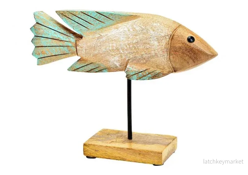 Maritim Dekoration Fisk av mangoträ, grön (B/H/D) 23x17x7cm  REA