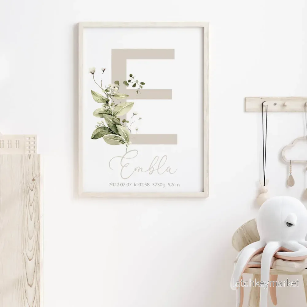 Namntavla Bokstav med blommor beige - Bild 2
