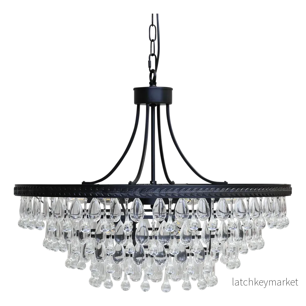 Taklampa Versailles Ljuskrona med droppformade glasprismor H59/Ø90 cm svart Taklampa Versailles Ljuskrona med droppformade glasprismor H59/Ø90 cm svart
