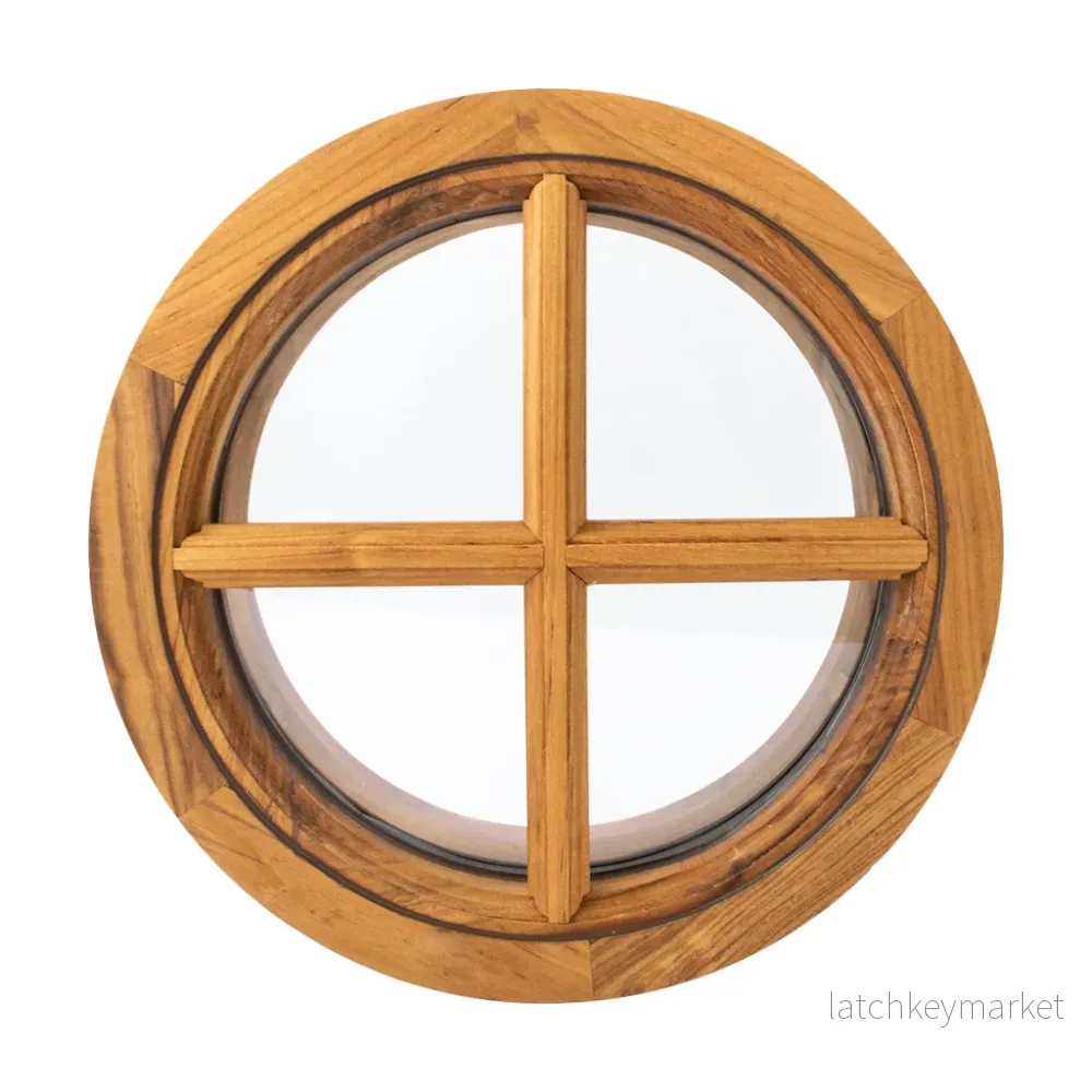 Runt fönster teak Ø370 mm isolerglas D415
