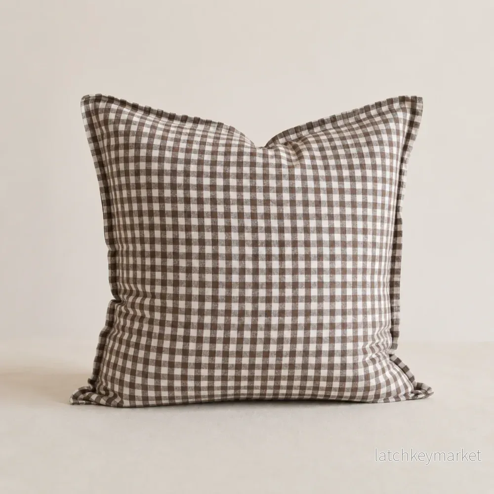 French Cushion Cover Brown Gingham French Cushion Cover Brown Gingham
