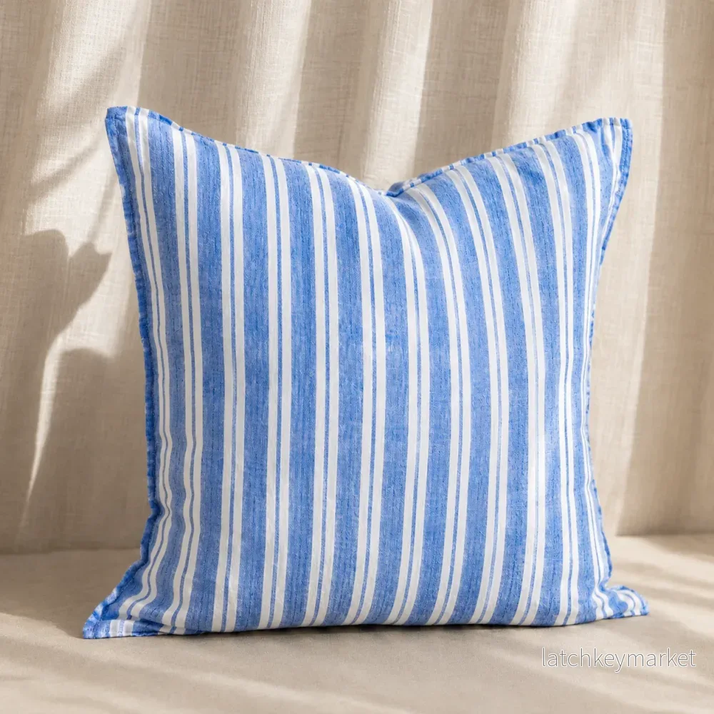 French Cushion Cover Large Blue Stripes French Cushion Cover Large Blue Stripes