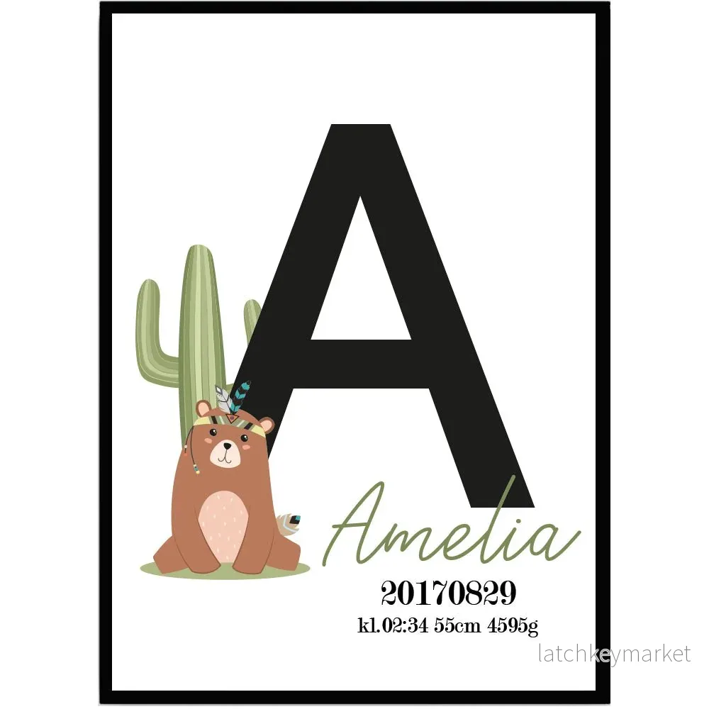 Namntavla Woodland björn med Bokstav Namntavla Woodland björn med Bokstav