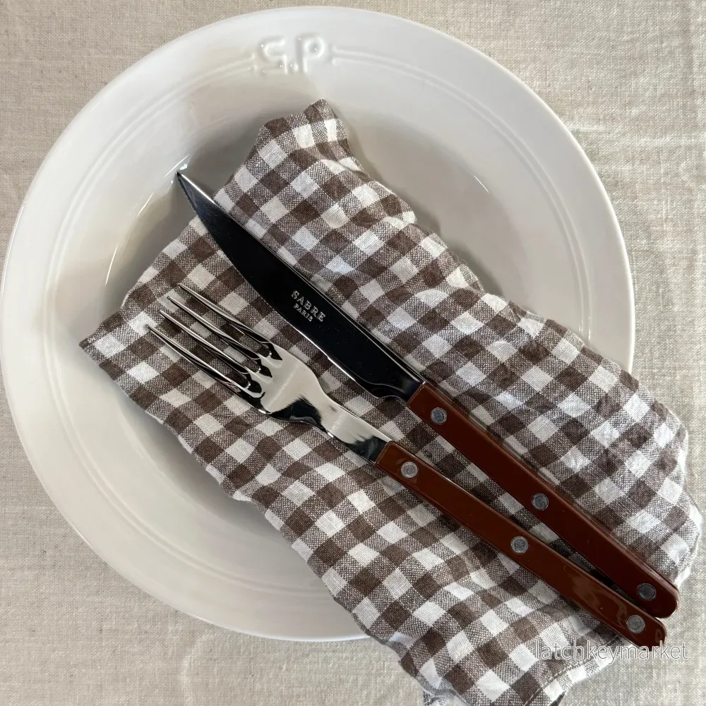 French Linen Napkin Brown Gingham - Bild 2