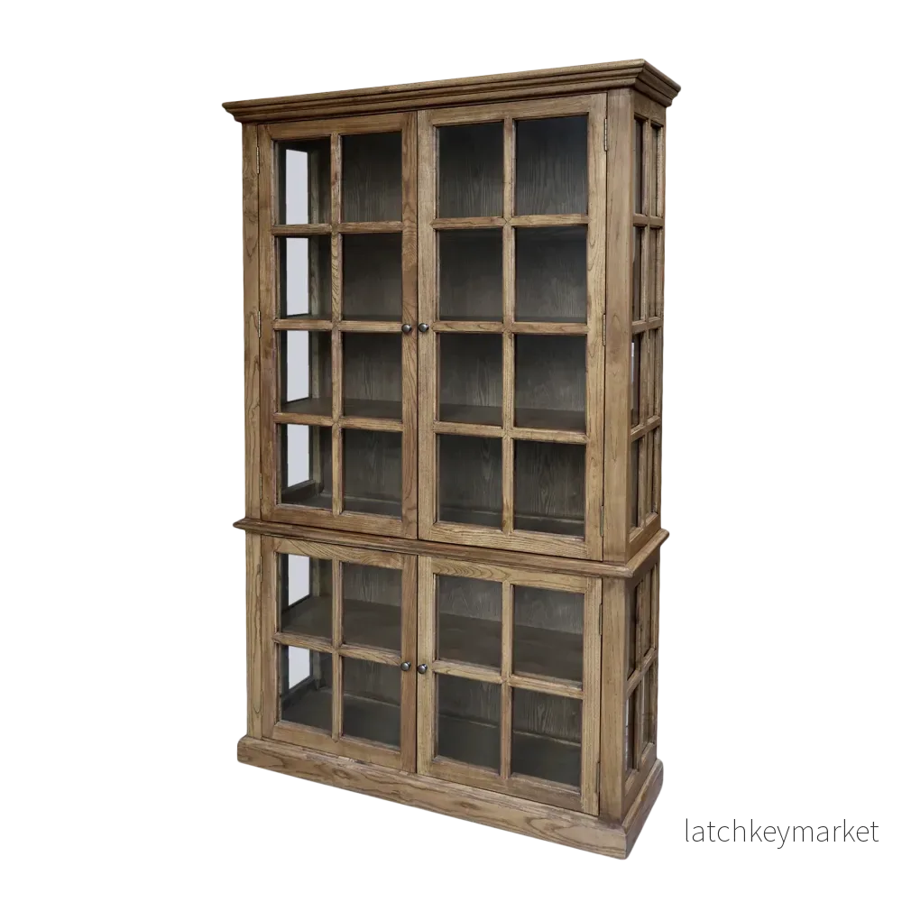 Chic Antique Vitrinskåp Marseille med 4 dörrar och hyllor H196/L120/B40 cm Natur