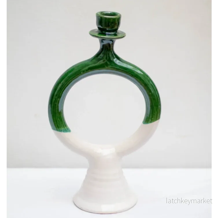 Handmade Green Ceramic Glazed Candlestick Holder 26cm or 30cm