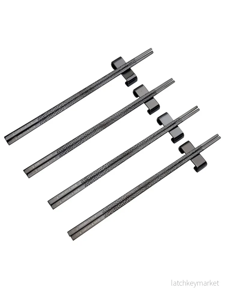 Chopsticks/Ätpinnar, 4 par + 4 ställ, Svart - Bild 2