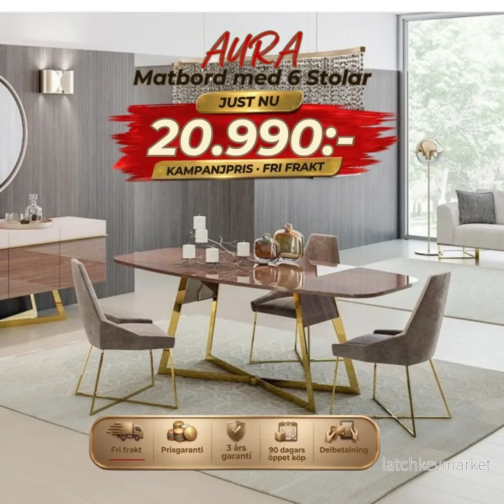 Aura Matgrupp – Matbord med 6 Stolar Aura Matgrupp – Matbord med 6 Stolar