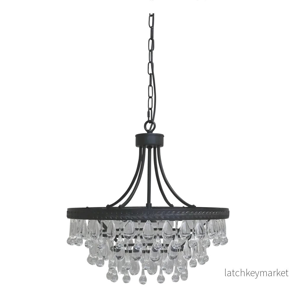 Taklampa Versailles Ljuskrona med droppformade glasprismor H49/Ø50 cm svart Taklampa Versailles Ljuskrona med droppformade glasprismor H49/Ø50 cm svart