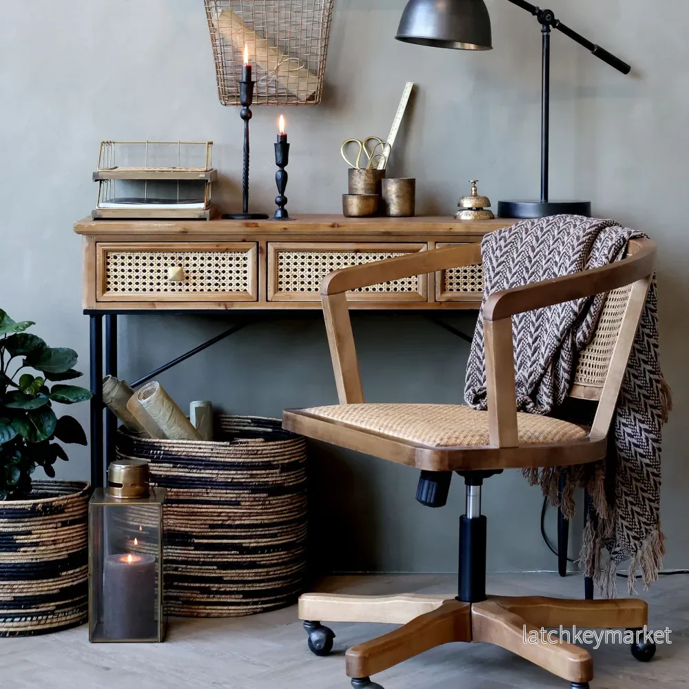 Chic Antique Stol Fransk kontorsstol med flätat säte och rygg Natur - Bild 2