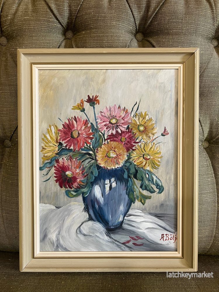 Oljemålning blommor med vacker ram Oljemålning blommor med vacker ram