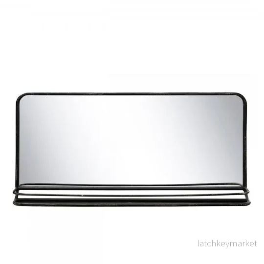 Väggspegel med hylla H46.5 / L97 / B14 cm antik svart REA Väggspegel med hylla H46.5 / L97 / B14 cm antik svart REA