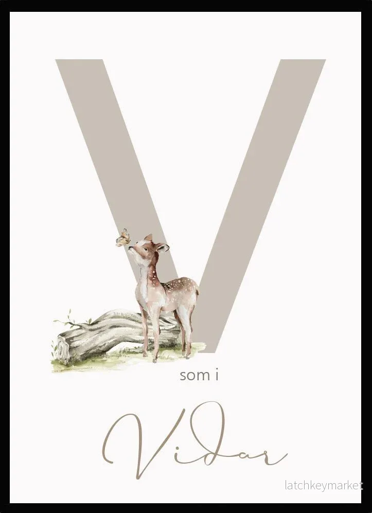 Namntavla Bokstav beige med rådjur Namntavla Bokstav beige med rådjur