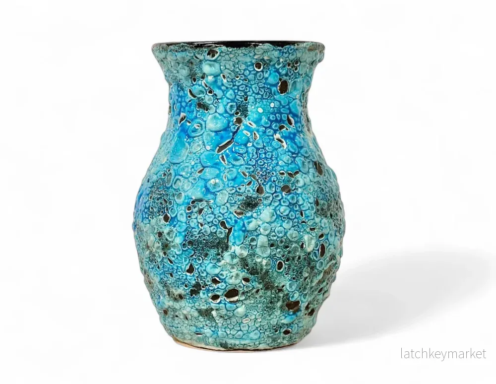 Lava Vas Turkos Frankrike Midcentury Keramik Retro Vintage Havsskum Ytterfoder Lava Vas Turkos Frankrike Midcentury Keramik Retro Vintage Havsskum Ytterfoder