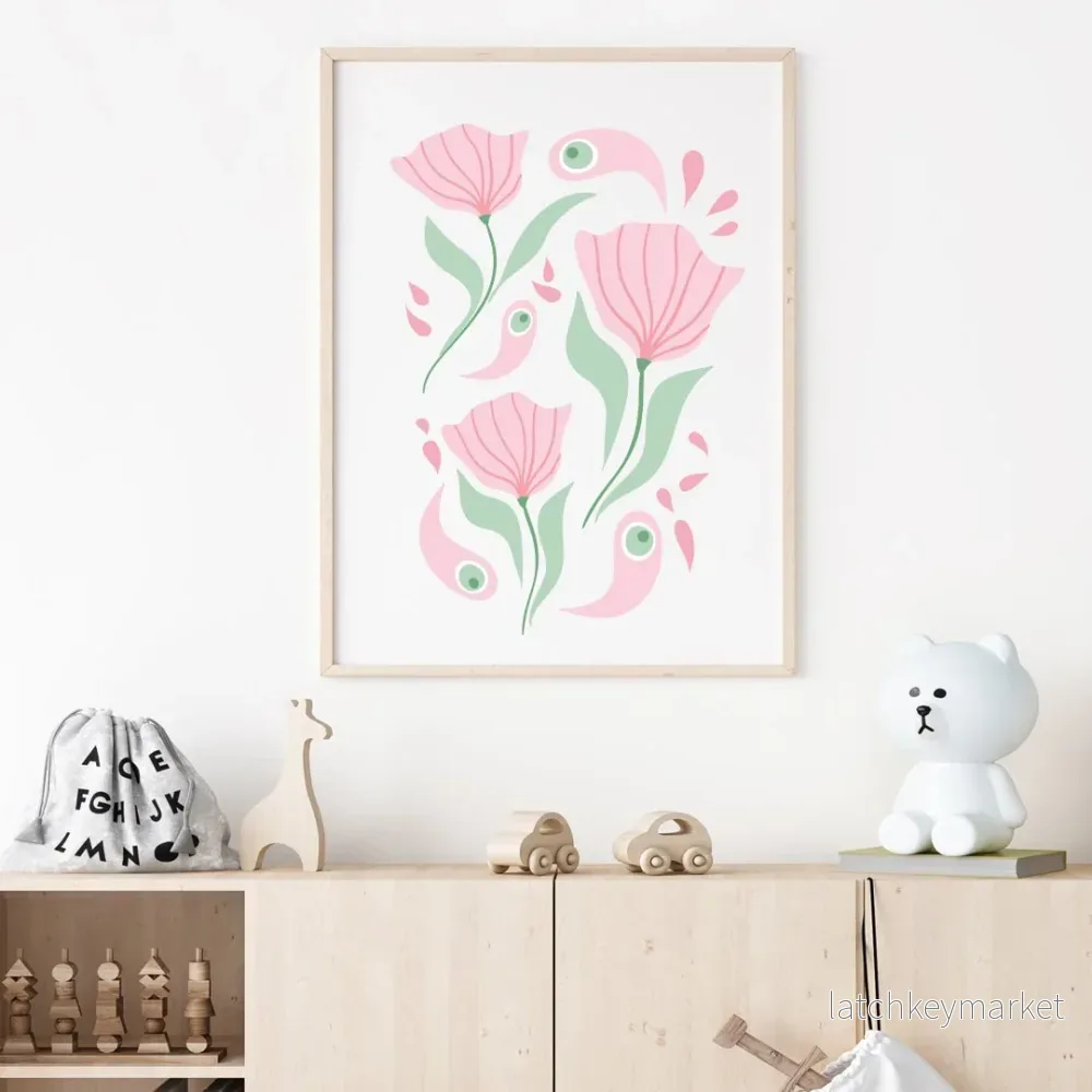 Barntavla - retroblommor rosa - Bild 2
