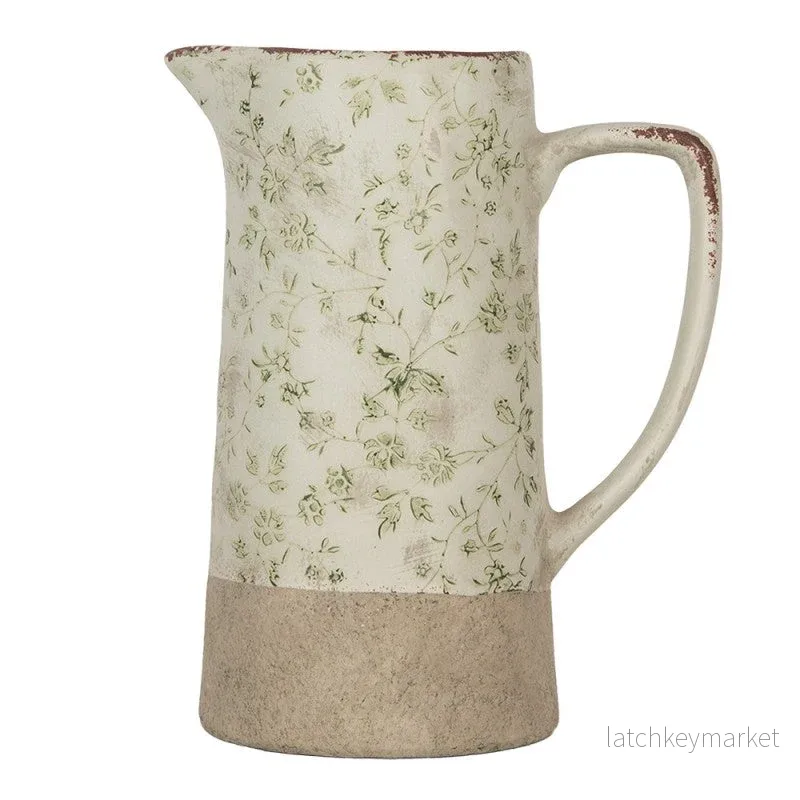 Dekorativ Vase kanna 21x14x26 cm Gröna Keramik blommor REA Dekorativ Vase kanna 21x14x26 cm Gröna Keramik blommor REA