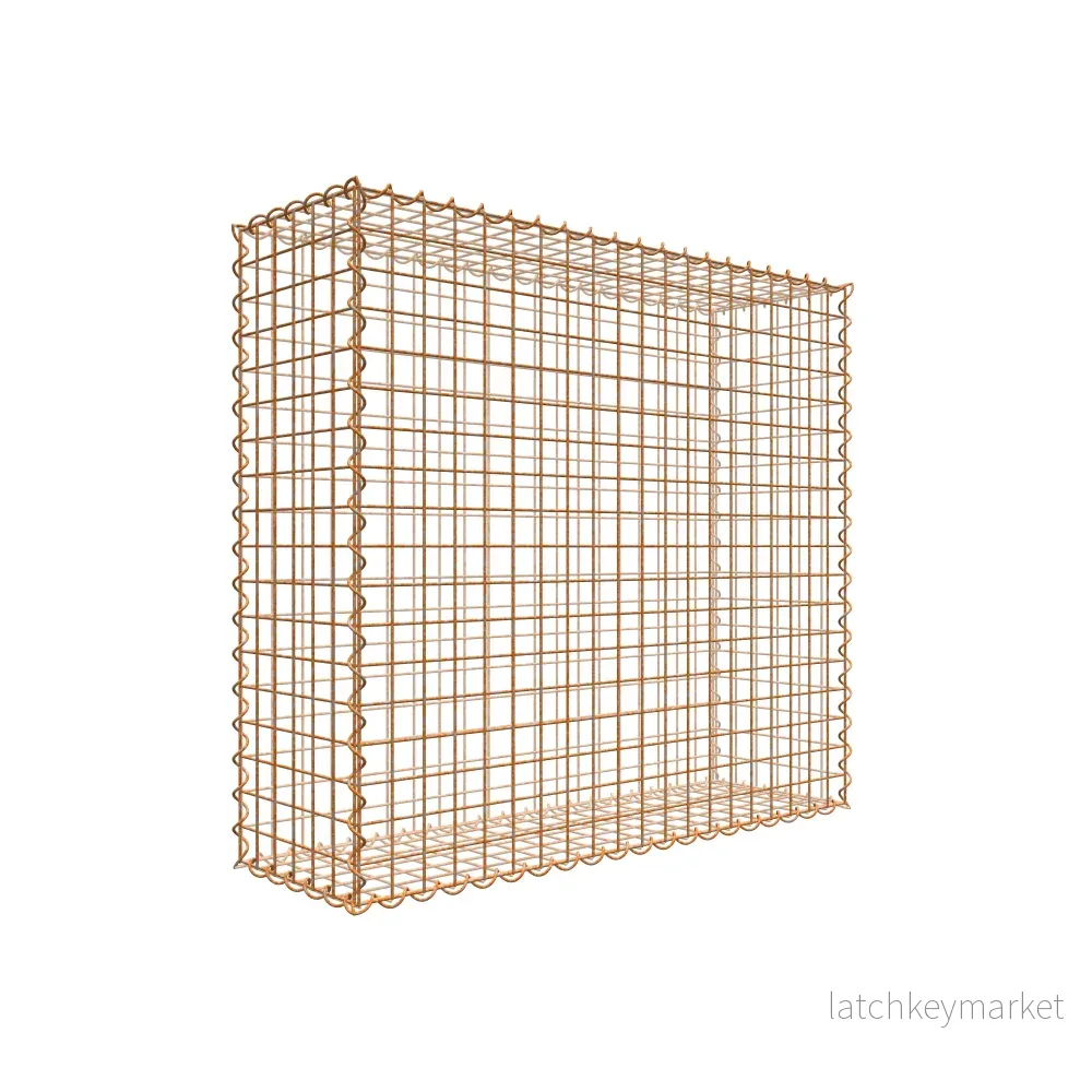 Rostig gabion 100 cm x 90 cm x 30 cm (L x H x D), maskstorlek 5 cm x 5 cm, spiral