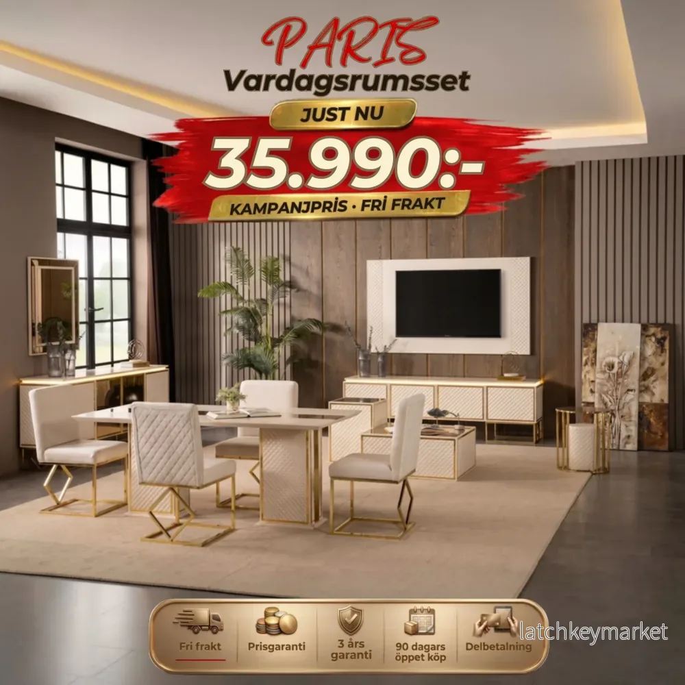 Paris Vardagsrumsset – (Matbord med 6st Stolar-Soffbord-Tv Bänk) Paris Vardagsrumsset – (Matbord med 6st Stolar-Soffbord-Tv Bänk)