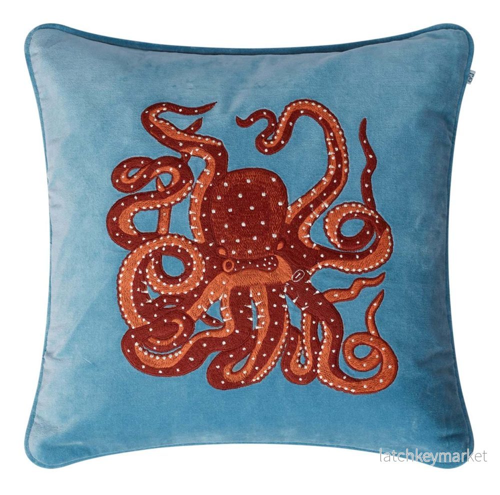 Octopus Embroidered Velvet Kuddfodral 50x50