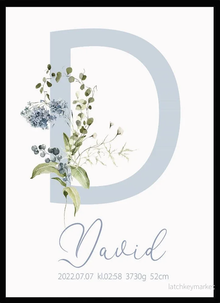 Namntavla Bokstav med blommor blå Namntavla Bokstav med blommor blå