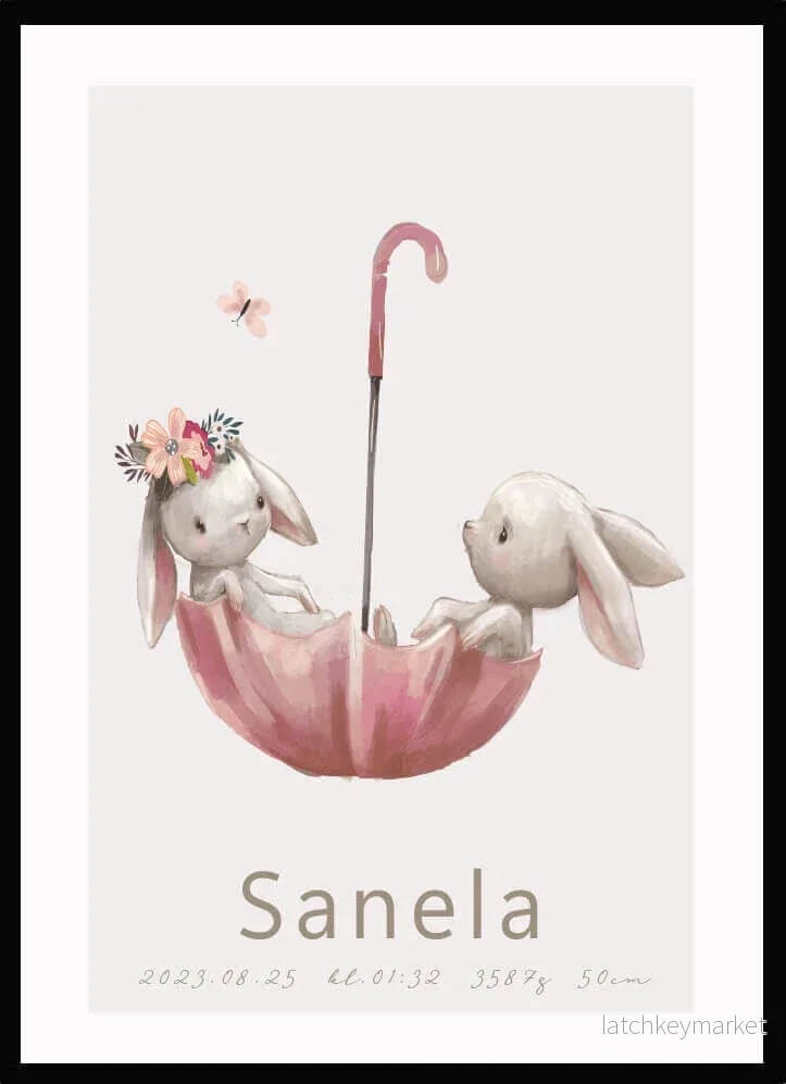 Namntavla Rabbits & Umbrella